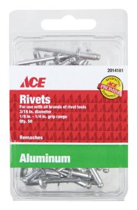 3/16 in. Dia. x 1/4 in. Aluminum Rivets Silver 50 pk