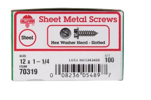 No. 12 x 1-1/4 in. L Slotted Hex Head Zinc-Plated Steel