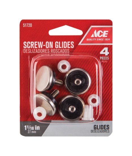 Silver 1-1/16 in. Screw-On Nickel Chair Glide 4 pk