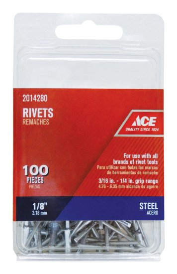 1/8 in. Dia. x 1/4 in. Steel Rivets Silver 100 pk