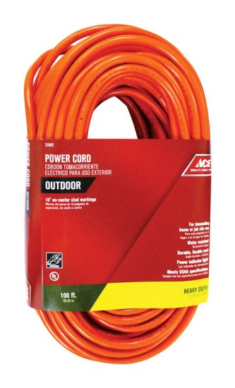 Indoor and Outdoor 100 ft. L Orange Extension Cord 12/3 SJTW