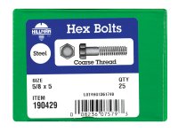 5/8 in. Dia. x 5 in. L Zinc Plated Steel Hex Bolt 25 pk