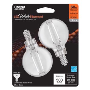 (image for) G16.5 E12 (Candelabra) Filament LED Bulb Soft White 60 Watt Equivalence 2 pk
