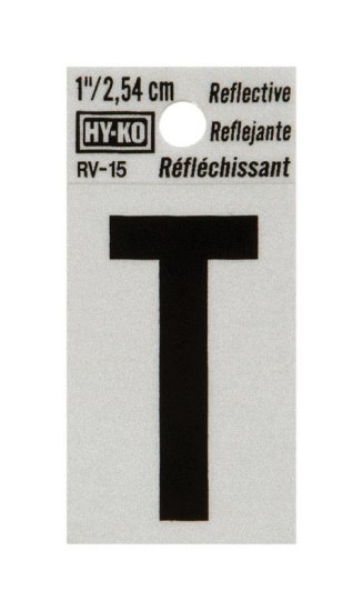 1 in. Reflective Black Vinyl Self-Adhesive Letter T 1 pc.