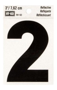 3 in. Reflective Black Vinyl Self-Adhesive Number 2 1 pc.