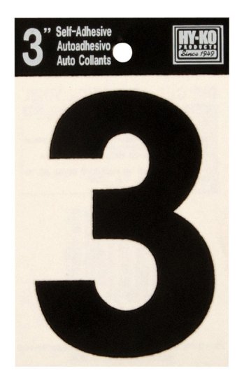 3 in. Black Vinyl Self-Adhesive Number 3 1 pc.