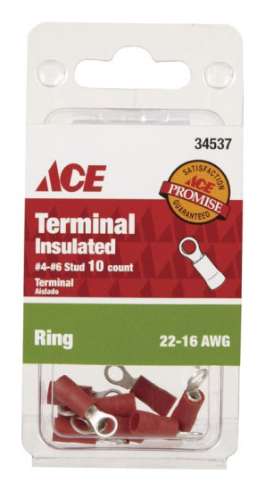 Insulated Wire Ring Terminal Red 10 pk