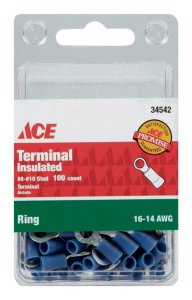 Insulated Wire Ring Terminal Blue 100 pk