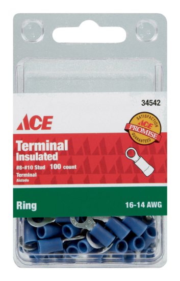 Insulated Wire Ring Terminal Blue 100 pk