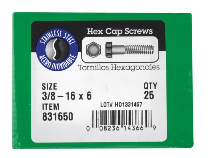 3/8-16 in. Dia. x 6 in. L Steel Hex Head Cap Screw 25 pk