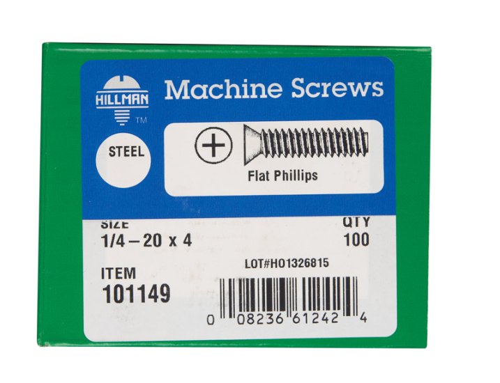 No. 1/4-20 x 4 in. L Phillips Flat Head Zinc-Plated Stee