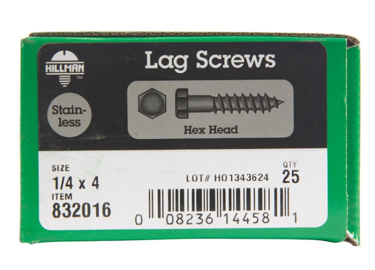 1/4 in. x 4 in. L Hex Stainless Steel Lag Screw 25 pk