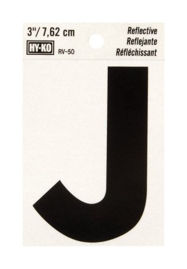 3 in. Reflective Black Vinyl Self-Adhesive Letter J 1 pc.