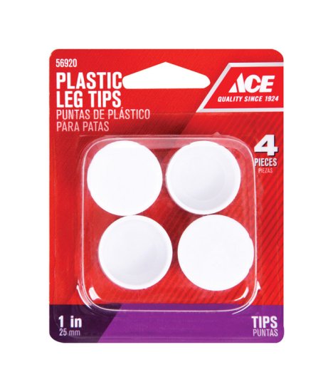 Plastic Leg Tip White Round 1 in. W 4 pk