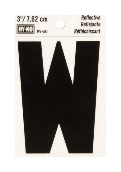 3 in. Reflective Black Vinyl Self-Adhesive Letter W 1 pc.