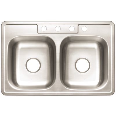 Drop-In Stainless Steel Kitchen Sink 33 in. 4-Hole Double Bowl