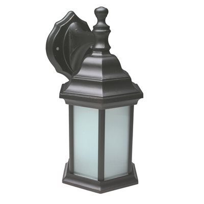 OUTDOOR WALL LANTERN, CAST ALUMINUM, BLACK, 6-1/4 X 12-3/8 IN.,